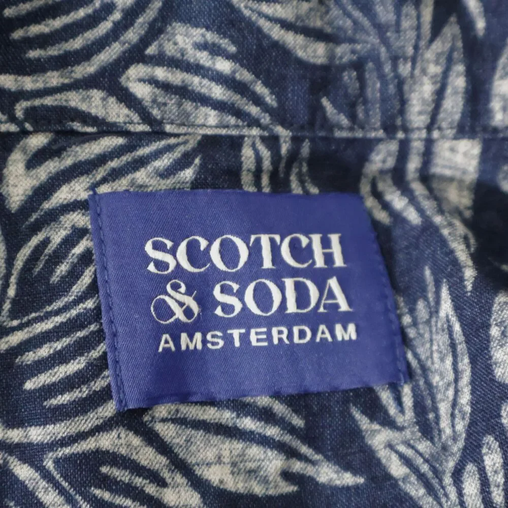 Scotch & Soda Printed Indigo Beach Shirt in a blue botanical XS